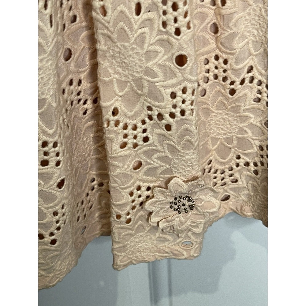 Michael Kors Size 2 Blush 3D Floral Appliqué Corded Stud Lace Mini Dress Eyelet - Picture 6 of 10